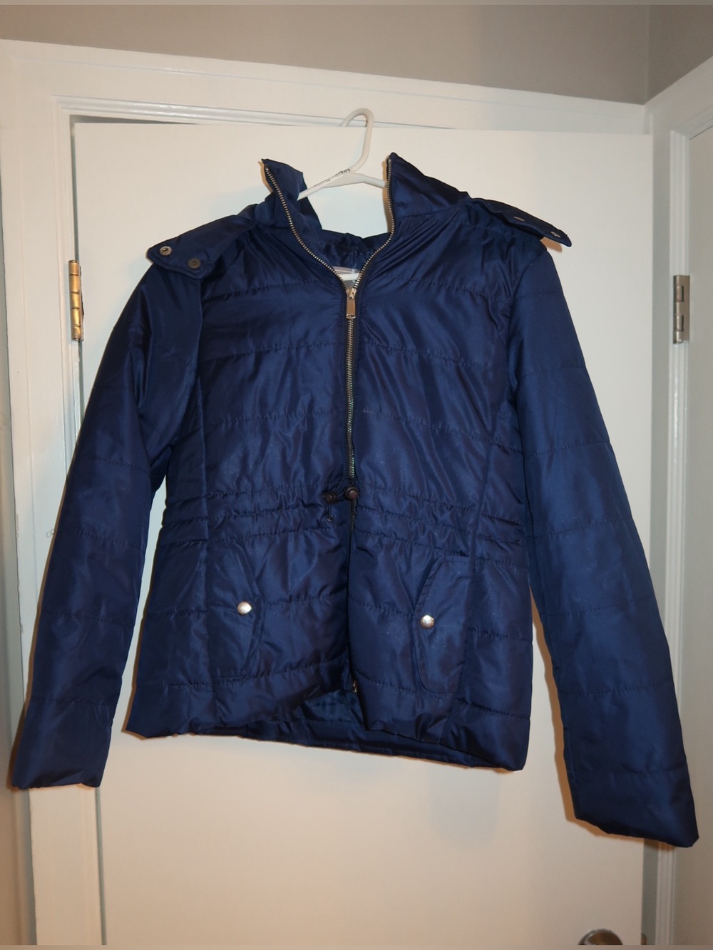 Women’s Navy Quilted Puffer Jacket with Stand Collar